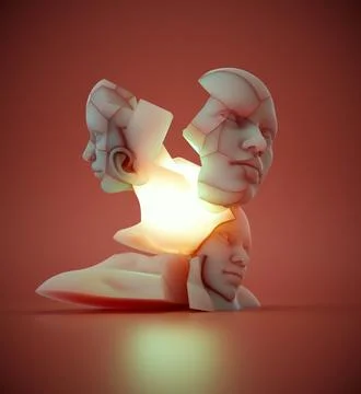 Abstract portrait with  three different faces. Stock Illustration