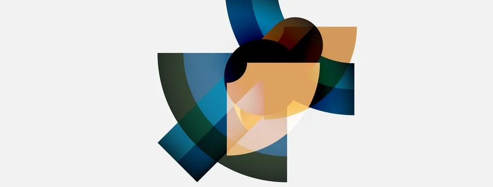 Abstract portrait using geometric shapes, blues, browns, yellows. Minimalist Stock Illustration