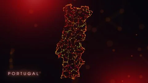 Abstract Portugal Map Digital Network Background With Red And Orange Plexus.. Illustrazione stock