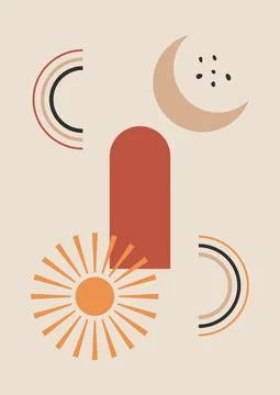 Abstract poster. Boho contemporary background bohemian aesthetic, mid century Stock Illustration