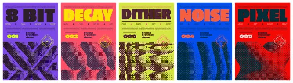 Abstract Poster with dithering form in retro 8-bit aesthetics, 3d bitmap ge.. Stock-Illustration