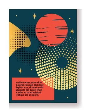 Abstract poster. Geometric red circle. Yellow dots pattern. Contemporary ar.. Stock Illustration