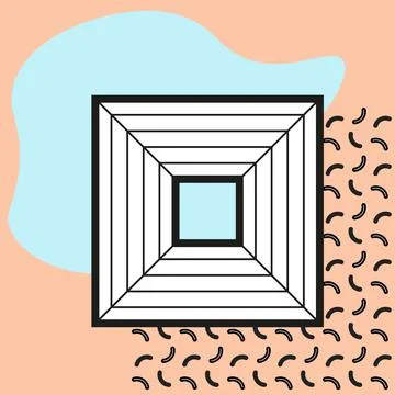 Abstract poster. Geometric shapes composition. Memphis background. Line cube and Stock Illustration