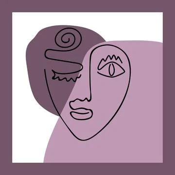 Abstract poster with a hand-drawn face. Modern, minimalistic style. Vector Illustrazione stock