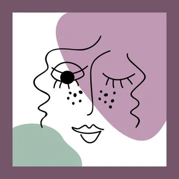 Abstract poster with a hand-drawn face. Modern, minimalistic style. Vector Illustrazione stock