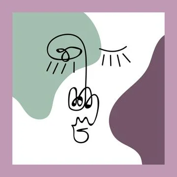 Abstract poster with a hand-drawn face. Modern, minimalistic style. Vector Stock Illustration