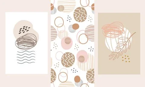 Abstract Posters Boho style and Seamless Pattern Set vector Stock Illustration