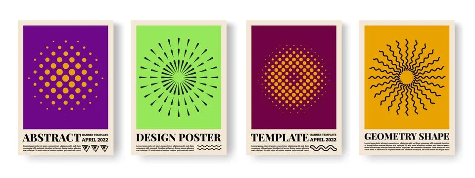 Abstract posters. Circle flat patterns. Graphic sun burst. Geometric color Stock Illustration