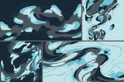 Abstract posters with liquid blobs, flow shapes Stock Illustration