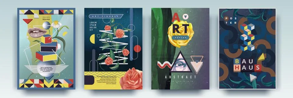 Abstract posters. Modern design elements. Minimal Bauhaus shapes for creative Stock Illustration