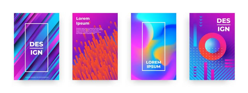 Abstract posters. Modern geometric gradient shapes with pattern elements on Illustrazione stock