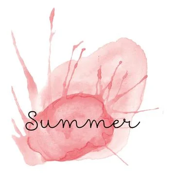 Abstract powder splatted background with Lettering Summer. Red Watercolor e.. Stock Illustration