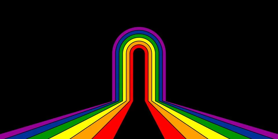 Abstract pride month rainbow background groovy Wavy Line design in 1970s Hi.. Illustrazione stock