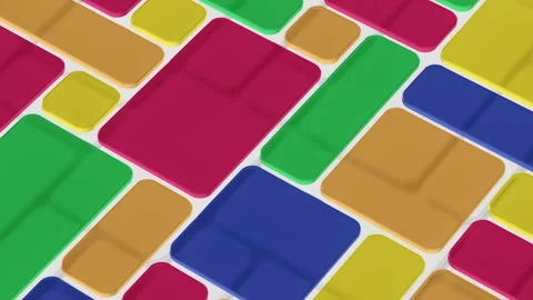 Abstract Primary Colors Background Loop - Glass 3D Plates Over White Tiles Stock Footage 278616923