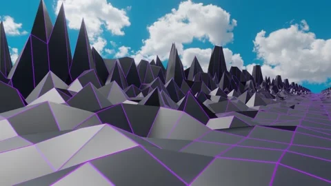Abstract primitive 3d gray road with purple lines from cubes, geometric shapes. Stock Footage 300655857