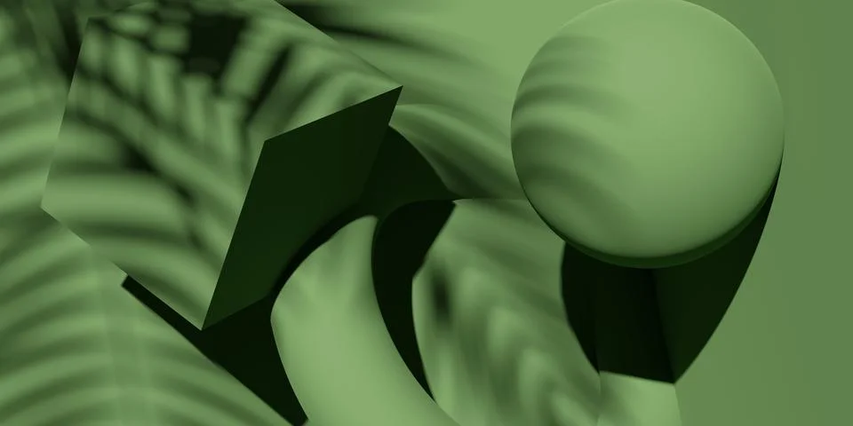 Abstract primitive geometry in green room with leaf drop shadow , minimal mod Stock Illustration