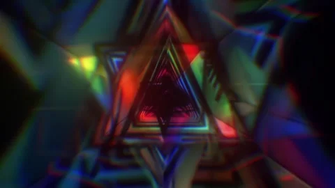 Abstract Prism Triangle Tunnel Background With Dark Neon Refraction 動画素材 332302693