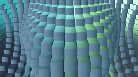 Abstract prismatic elements move in groups, green, blue and gray color with Stockbeeldmateriaal 165700596