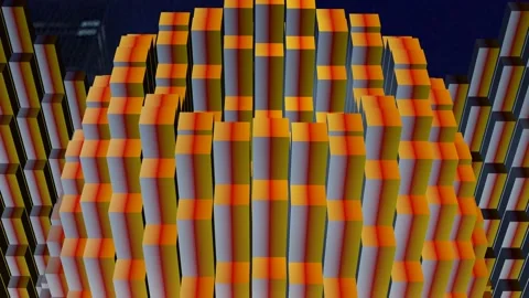 Abstract prismatic elements move in groups, orange and gray color with metal Stock Footage 165700681