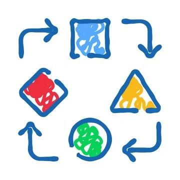 Abstract process diagram showing cycle with arrows and shapes Stock Illustration