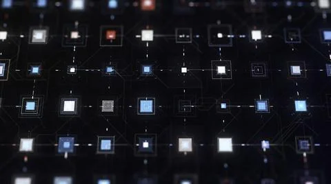 Abstract process of digital data transmission. Animation. Futuristic circuit Illustrazione stock