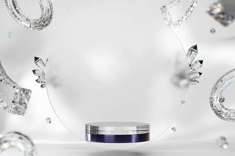 Abstract product display podium platform with crystal 3d rendering backdrop Stock Illustration