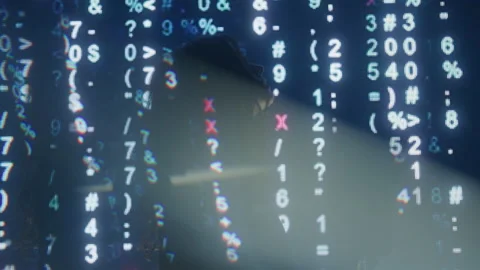 Abstract Profile of Android Looking Inside Futuristic Scrolling Binary code Stock Footage 219567117