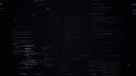 Abstract program code written and moved in the virtual space. Animation. Camera Illustration