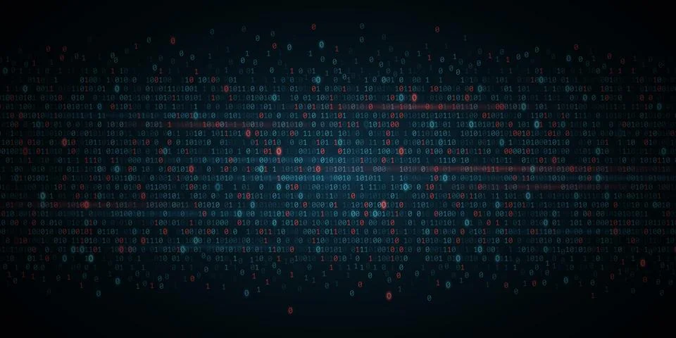 Abstract programming background. Blue and red glowing binary software code. R Stock Illustration