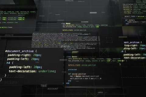 Abstract programming background with code lines and 3d rendering of random ex Stock Illustration