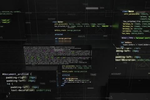 Abstract programming background with code lines and 3d rendering of random ex Stock Illustration