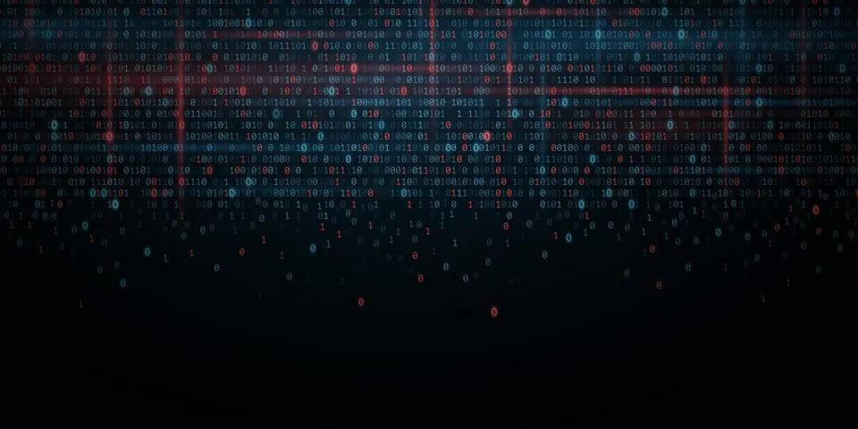 Abstract programming background. Glowing binary software code. Random binary  Stock Illustration