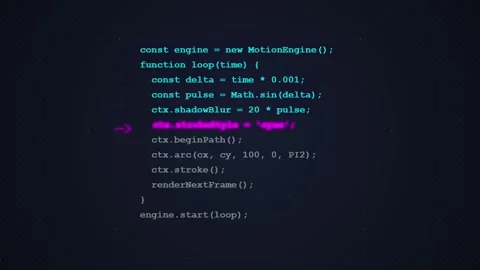 Abstract Programming Code Animation on Dark Blue Background with Neon Glow Stock Footage 348413675