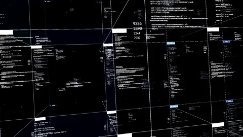 Abstract programming code devided into blocks on black background, seamless loop Stock Footage 139137490
