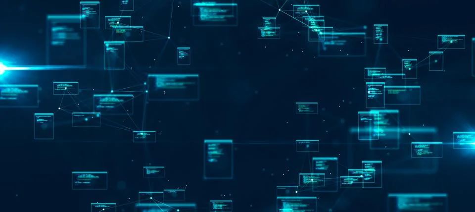 Abstract programming code technology concept digital data connected glowing.. Stock-Fotos