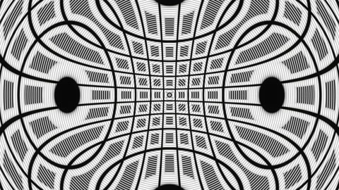 Abstract psychedelic animation of lines and shapes in black and white Stock Footage 203922429