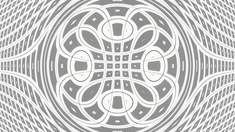 Abstract psychedelic animation of lines and shapes in black and white Stock Footage 204035521