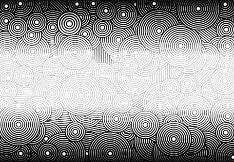 Abstract psychedelic background with circles and lines of various widths in Illustrazione stock