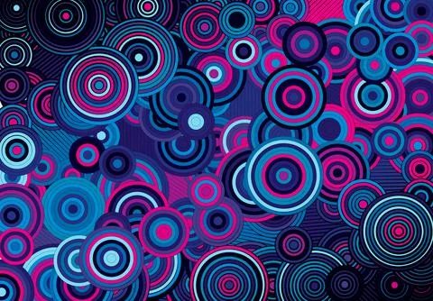 Abstract psychedelic background with circles and lines of various widths in Stock Illustration