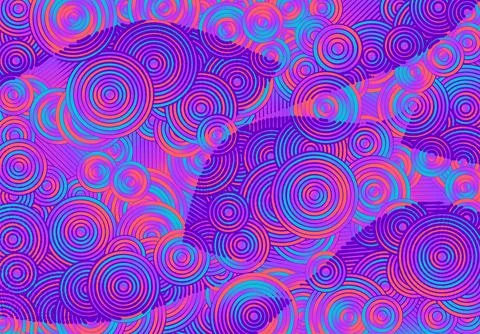 Abstract psychedelic background with circles and lines of various widths in Stock Illustration