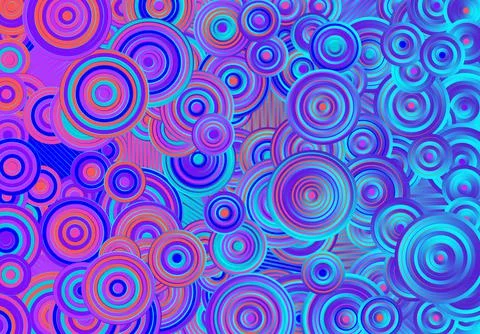 Abstract psychedelic background with circles and lines of various widths in Illustrazione stock