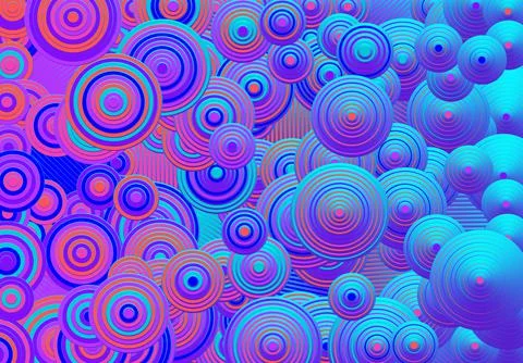 Abstract psychedelic background with circles and lines of various widths in Illustrazione stock