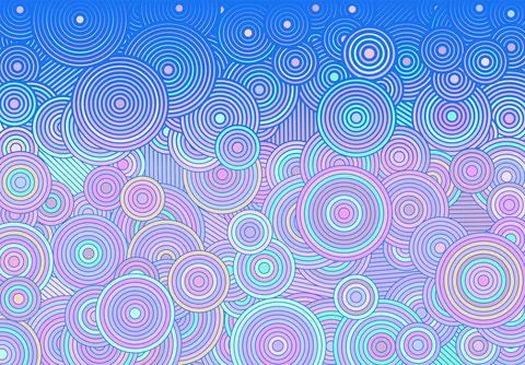 Abstract psychedelic background with circles and lines of various widths in Illustrazione stock