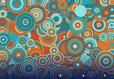 Abstract psychedelic background with circles and lines of various widths in 스톡 일러스트