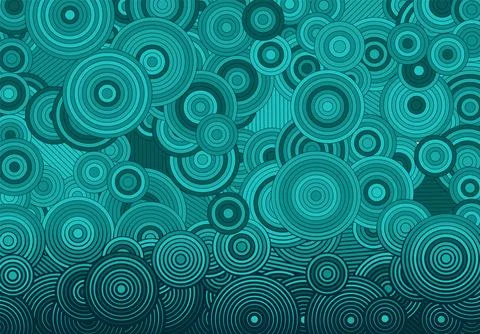 Abstract psychedelic background with circles and lines of various widths in Illustrazione stock