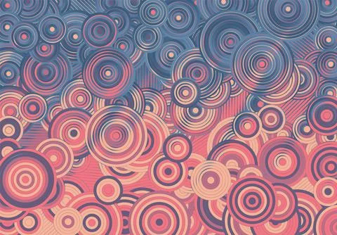 Abstract psychedelic background with circles and lines of various widths in Stock Illustration