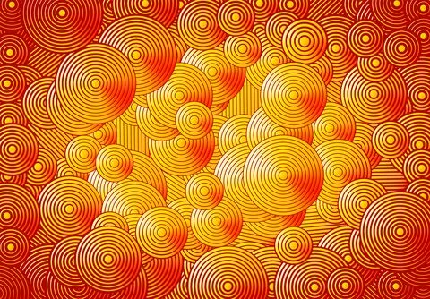Abstract psychedelic background with circles and lines of various widths in Stock Illustration