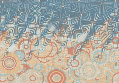 Abstract psychedelic background with circles and lines of various widths in Illustrazione stock