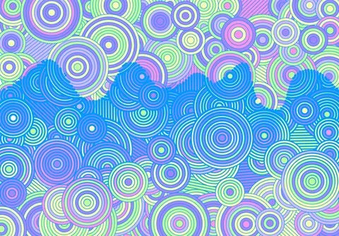 Abstract psychedelic background with circles and lines of various widths in 스톡 일러스트