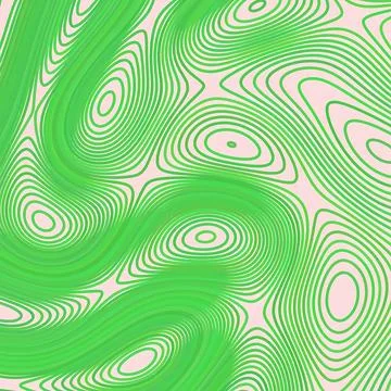 Abstract Psychedelic Background with Wavy Green Concentric Lines on Light Pink. Stock Illustration